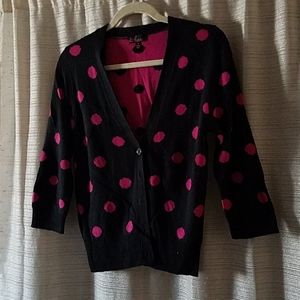 Black and Magenta PolkaDot 3/4 Sleeve Cardigan